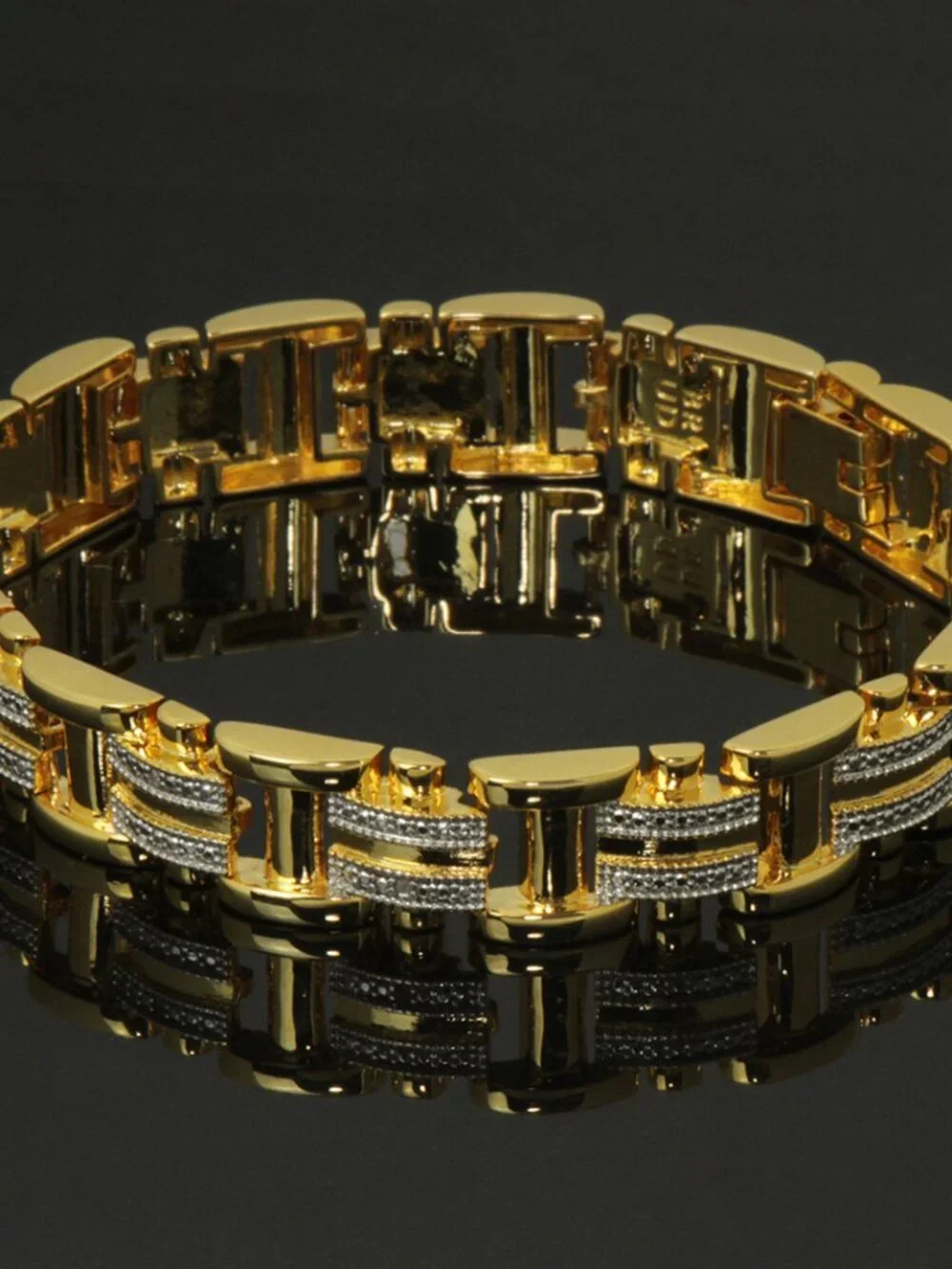Fancy Mens 14K Yellow Gold Over Brass 0.02 CTW Diamond 7.5 Inch Designer Bracele